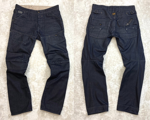 美品！最高峰 イタリア製 G-STAR RAW ジースターロウ TRAIL 5620 TAPERED 立体裁断 バイカーデニム/ジーンズ 濃紺 W32