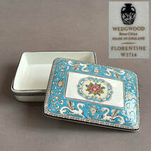 MS538 希少! WEDGWOOD ウエッジウッド FLORENTINE フロレンティーン 小物入れ (検)ボックス 蓋 陶器 洋食器 バターケース 花柄 ターコイズ_画像1