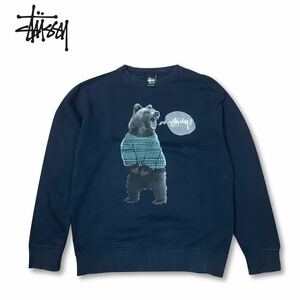 【限定 レア】Stussy Bear Swear Shirts ステューシー 熊 トレーナー スウェット クルーネック シャツ ネイビー 紺 M Old ニット 復刻