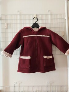 UNIQLO サイズ 100 ジップアップコート 裏ボア フード有 ワインレッド×ピンク ガールズ アウター