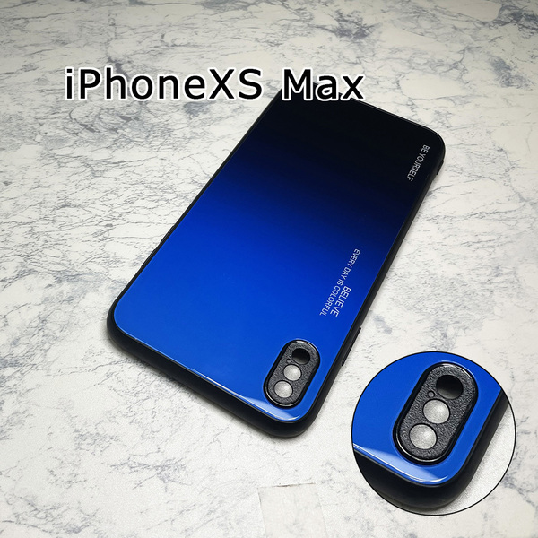 カメラ部保護モデル iPhone XS Max ケース アイフォンXS Max ケース XSMax 強化ガラス グラデーションデザイン☆黒青
