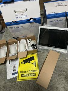 3未使用HD NVR Kit防犯カメラ 屋外 ワイヤレス 常時録画カメラ4台セット 配線不要防水ハードディスクLCDモニター付き動体検知監視P2P CLOUD