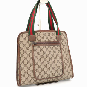 希少 オールドグッチ GUCCI シェリーライン GGスプリーム トートバッグ ブラウン メンズ レディース ハンドバッグ レザー PVC