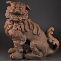 中国美術 時代 朱泥 狛犬 獅子 置物 高さ40.5㎝_画像2