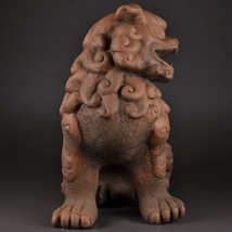 中国美術 時代 朱泥 狛犬 獅子 置物 高さ40.5㎝_画像3