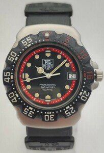 【稼働品】ボーイズ クォーツ タグホイヤー TAGHEUER Professional 200m フォーミュラ1シリーズ WA1214 黒/赤文字盤 純正ベルト 