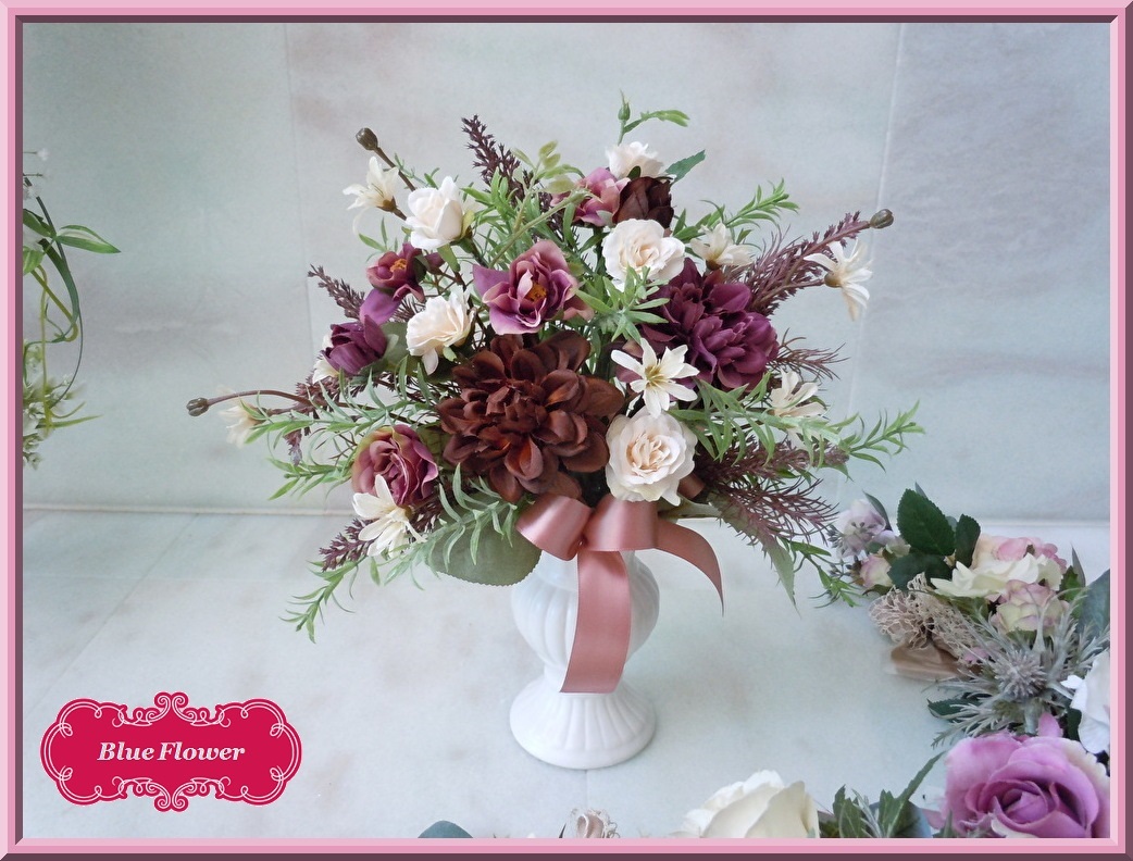 Livraison gratuite◆Arrangement de vase de couleur antique◆Arrangement de table de couleur terre marron couleur classique*fleur d'art, artisanat, artisanat, fleur artistique, fleurs pressées, arrangement