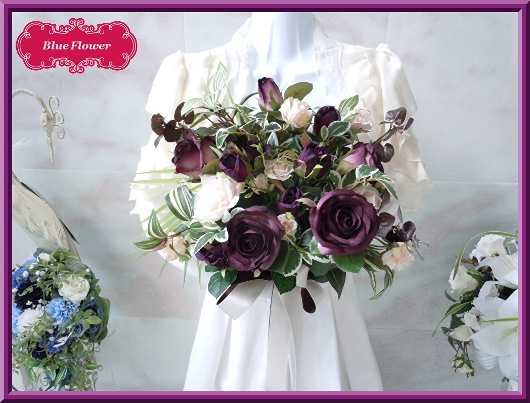 ◆古董玫瑰手拿花束*深紫色◆紫玫瑰现代婚礼花束婚前照片拍摄室内, 手工, 手工艺品, 艺术花, 压花, 安排