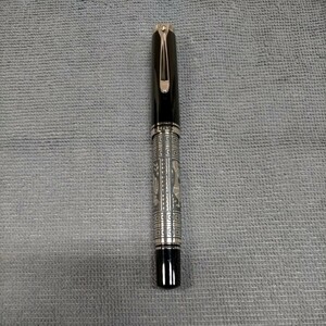 ペリカン万年筆 PELIKAN TOLEDO トレド Ag925 18C-750F 黒軸 シルバー 彫金▲中古/筆記未確認/現状渡/NCで/ペン先インク汚れ有/本体小傷有