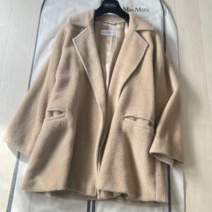 極美品 最高級白タグ マックスマーラ アルパカ ふわふわシャギー 極暖 ゆったりコート Max Mara 羽織り◎ エクリュ XL相当 ショールカラー