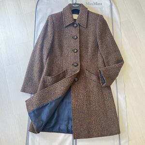 極美品現行 マックスマーラ マックス&コー 高級感ミックスツイード◎ ロングコート Max Mara 美麗シルエット 裏地ネイビー 40 L相当