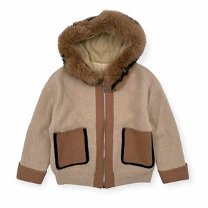 カシミヤ100%◆CASHMERE ファー付き ジップアップ 裏地付き ニットジャケット パーカー フード ベージュ 系/レディース カシミア