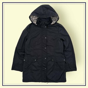 90s ビンテージ◆Aquascutum アクアスキュータム ライナー着脱可 裏チェック マウンテンパーカー コート ジャケット 8 / 黒 ブラック