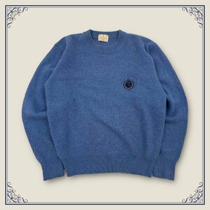 イタリア製◆TRUSSARDI maglie トラサルディ 胸元刺繍入り ピュアウール ニット セーター サイズ4/ブルー系