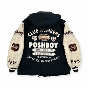 希少!!レア!!当時物!!◆POSHBOY フルデコ 袖革 中綿 フード付 コーチジャケット ジャンパー ブルゾン F フリーサイズ /ビンテージ 80s 90s