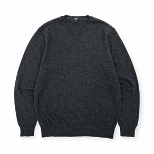 カシミヤ100%◆UNIQLO ユニクロ Vネック 長袖 ニットセーター XLサイズ / グレー メンズ カシミア k-209