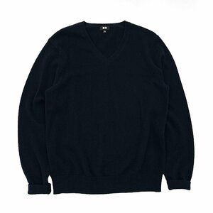 カシミヤ100%◆UNIQLO ユニクロ カシミアウール Vネック 長袖 ニット セーター Mサイズ/ネイビー 紺系/メンズ/O-36