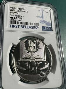 2021 NGC FIrst Releases MS67 DPL イギリス 伝説のミュージシャンシリーズ ザ・フー 5ポンド 純銀貨 999 スラブ入り