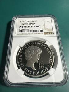 1999 NGC PF68 ULTRA CAMEO 5ポンド プリンセス・ダイアナ追悼 プルーフ 白銅貨 スラブ入り 