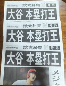 大谷翔平　 読売新聞　 号外　本塁打王　3部セット