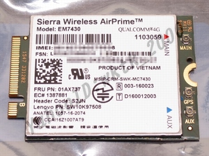 即決! lenovo純正 LTEカード Sierra Wireless EM7430 ThinkPad X270/T470s/X1 Carbon,Tablet,Yogaに