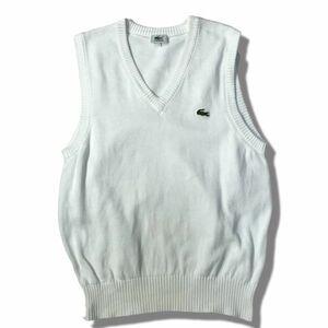 《良品◎》LACOSTE ラコステ★ワンポイント*Vネック*コットンニットベスト*ホワイト*サイズ4(MA5611)◆S60