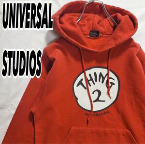 UNIVERSALSTUDIOS ユニバーサルスタジオ メンズ Thing2 ロゴ プルオーバーパーカー フーディー レッド M 古着 #MA0276