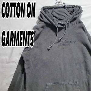 COTTONONGARMENTS コットンオンガーメンツ メンズ ヴィンテージ 英字 プリント プルオーバーパーカー フーディー グレー M 古着 #MA0273