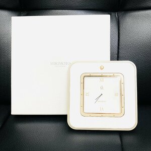【未使用】1スタ★ MIKIMOTO　真珠　置時計　スクエア　アナログ　2針　パールホワイト　箱有　Y2311-393
