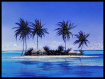 ミッシェル・バテュ（Michele Battut）クリア・アート・オブジェ「常夏の島」（南国の小島）額装 （作品証明書・専用箱付）限定品_画像1