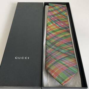 グッチ（GUCCI） 緑マルチカラーチェックネクタイ