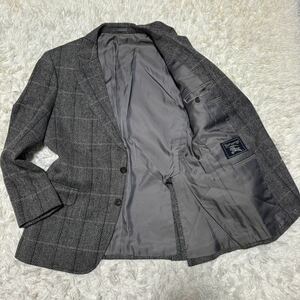 1円 Lサイズ BURBERRY バーバリー テーラードジャケット 知的な漢の装い ヘリンボーン ウール グレー メンズ 紳士服 シルク ツイード風