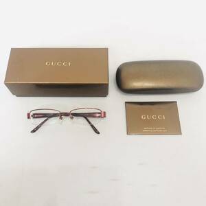 GUCCI グッチ ハーフリム メタルフレーム 眼鏡 メガネ めがね 度入り アイウェア GG 9640J 37w チタン 52 □ 17-140 赤 レッド