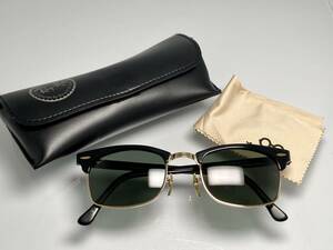 ケース付★B&L RAY-BANボシュロムレイバン CLUBMASTERクラブマスタースクエア W1481 黒ブラック×GOLD/G-15 VINTAGEサングラス USA製 