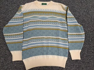 Arnold Palmer Arnold Palmer Vintage 3D knitted size L pattern border 90 period light blue × white blue × white sweater 