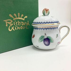 【未使用】 Richard Ginori リチャードジノリ 蓋付カップ イタリアンフルーツ チョコレートカップ ハンドペイント 24金 洋食器 磁器