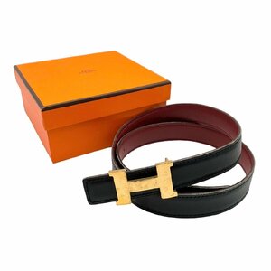 HERMES エルメス コンスタンス Hベルト レザー ゴールドカラー金具 ブラック×ボルドー系 □D刻印 2T2 70 フランス製 元箱付き