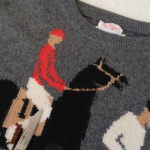 【 HAND LAID INTARSIA 】インターシャ ビンテージ カシミヤ クルーネックニット ハンド / グレー系 / 馬 競馬柄 カシミア イギリス 英国製_画像7