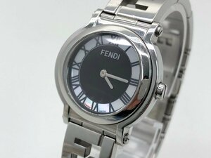 FENDI フェンディ 6100L クォーツ 腕時計 レディース ラウンド 黒×シェル文字盤 余りコマ付き 稼働品 電池交換済み 中古【UW120438】