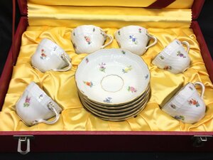 美品 マイセン スキャタードフラワー 散らし小花 カップ＆ソーサー 6客セット 箱付き Meissen 食器 中古【sw0203185】