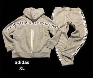 新品 正規品【adidas/アディダス】THREE STRIPES WORD 裏起毛 スウェットFZフーディ&スウェットパンツ◇◆XL◆裏起毛 上下セットアップ