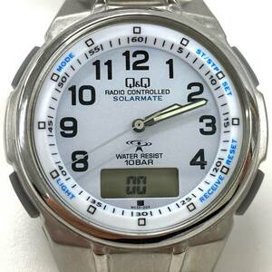 C214-G2-724 ◎ Q&Q UP02 メンズ 腕時計 SOLARMATE ソーラー デジアナ フェイス約40mm ホワイト文字盤 不動