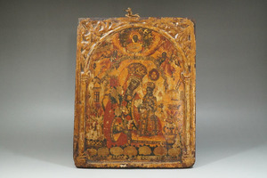 L515◇時代物　イコン画　マリア　ロシア正教　宗教画　アンティーク　18世紀～19世紀
