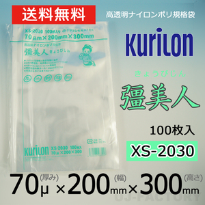 【即納！送料無料】彊美人 70ミクロン XS-2030 ナイロンポリ袋/真空袋 (厚み 70μ×幅 200×高さ 300mm)【100枚】★五層構造・三方規格袋