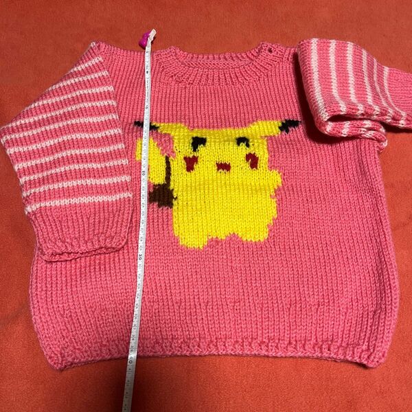 ピカチュウ手編みセーター　ピンク　3歳児用