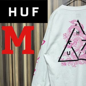 【HUF】ハフ トライアングルロゴ ドラゴン 龍 プリント 長袖 Tシャツ M