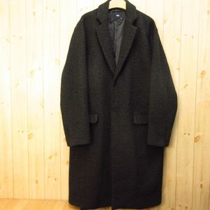 ◎HARE ハレ x BISHU尾州◆チェスターコート ツイード ロング丈 裏地付き◆メンズ 黒系 Sサイズ◆W001