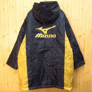 〇美品！MIZUNO ミズノ◆厚手ベンチコート 中綿 防寒 撥水 軽くてあたたかい！◆メンズ 紺x金 Mサイズ◆WA049