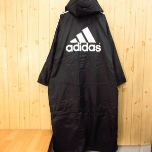 〇90s！adidas アディダス デサント製◆ベンチコート ジャケット 袖短め 裏フリース 防寒 撥水 軽くてあたたかい！◆メンズ 黒 M◆W042