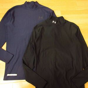 ◎UNDER ARMOUR アンダーアーマー L 2枚セット◆長袖Tシャツ インナー スパッツ 厚手コンプレッション 秋冬◆メンズ 紺x黒 まとめ◆C1111